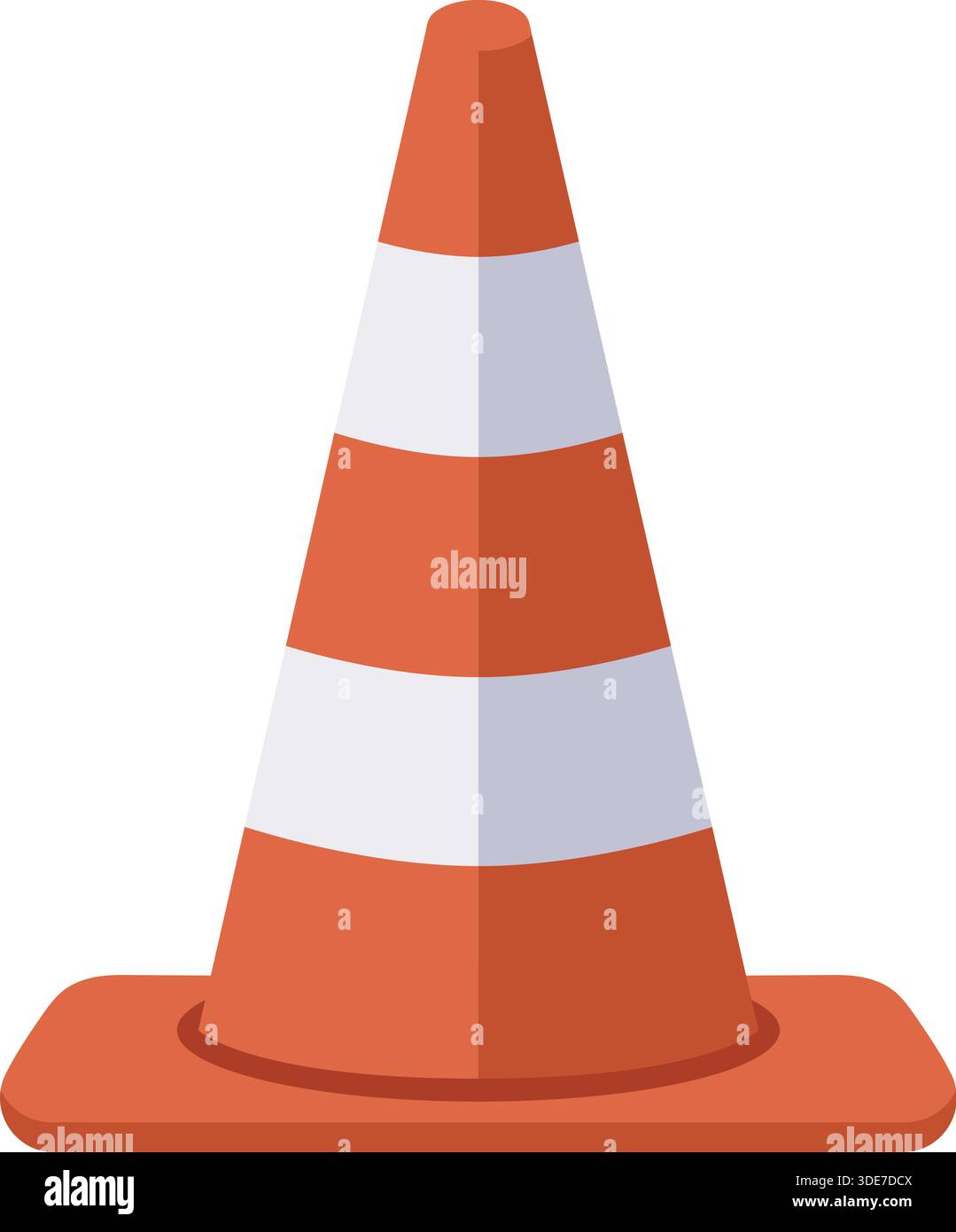 Un classico cono traffico arancione con strisce bianche riflettenti disegnate in un semplice stile piatto. Illustrazione Vettoriale