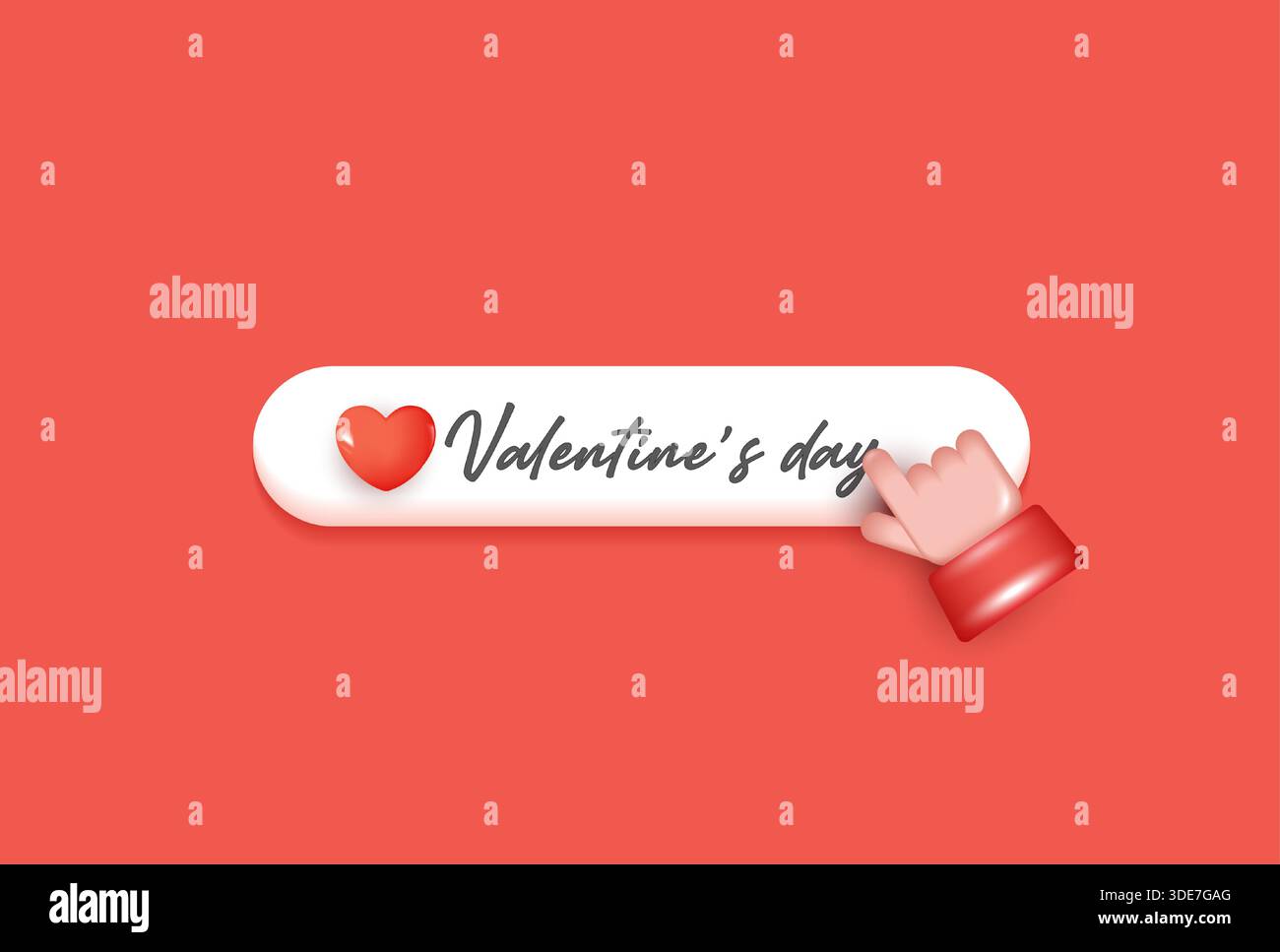 Grazioso pulsante di San Valentino con icona a forma di cuore rossa e clic con il cursore a mano, illustrazione 3D minima su sfondo pastello, concetto d'amore per l'interfaccia utente, banner Web, Illustrazione Vettoriale