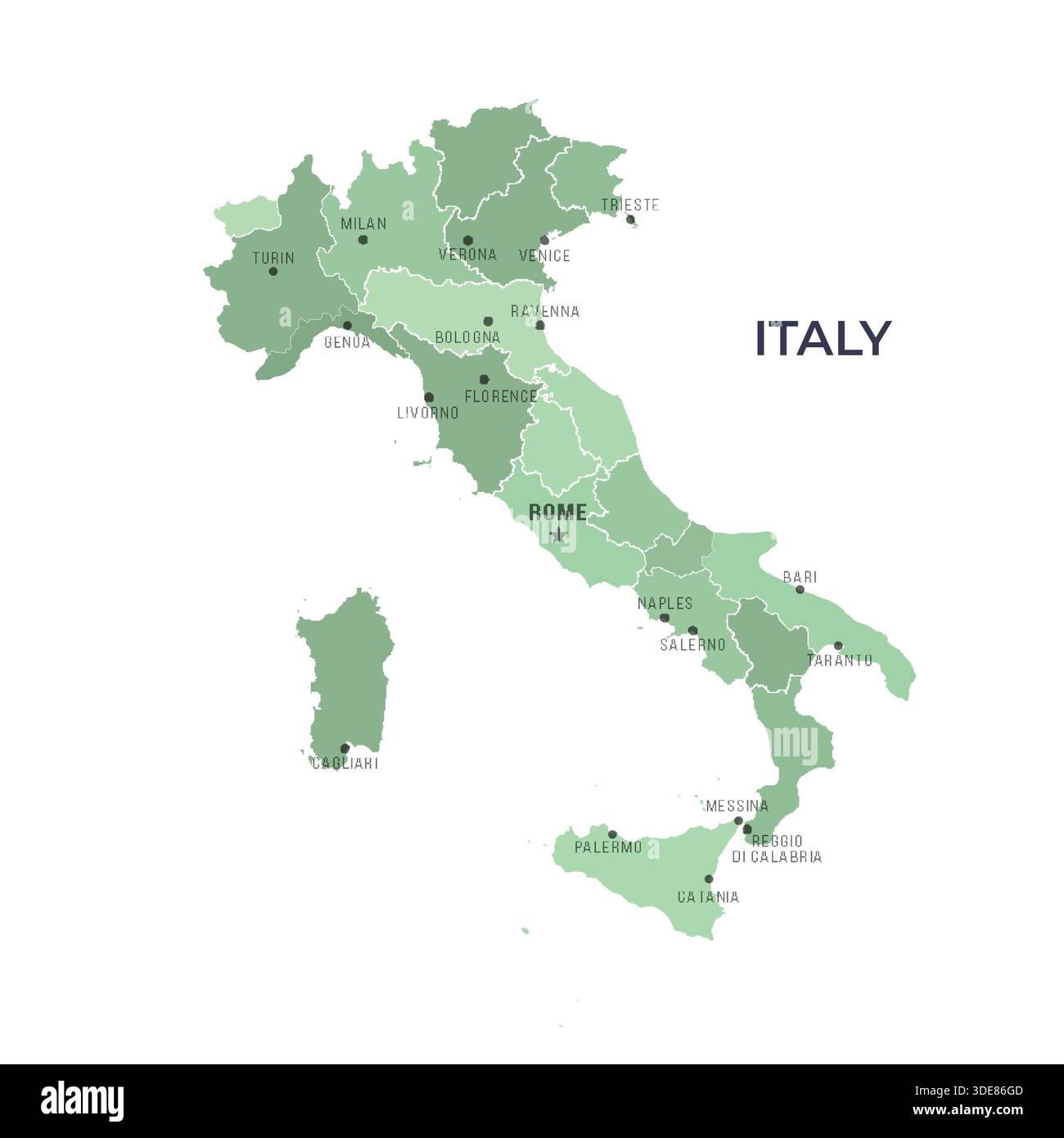 Mappa DELL'ITALIA con regioni confini e città famose Illustrazione Vettoriale