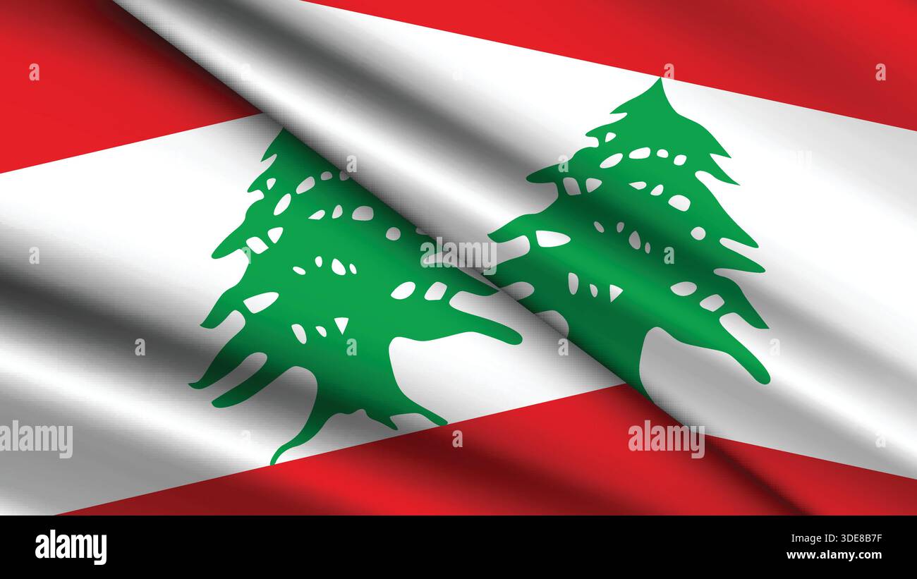 Sfondo nazionale DEL LIBANO con due bandiere ondulate Illustrazione Vettoriale