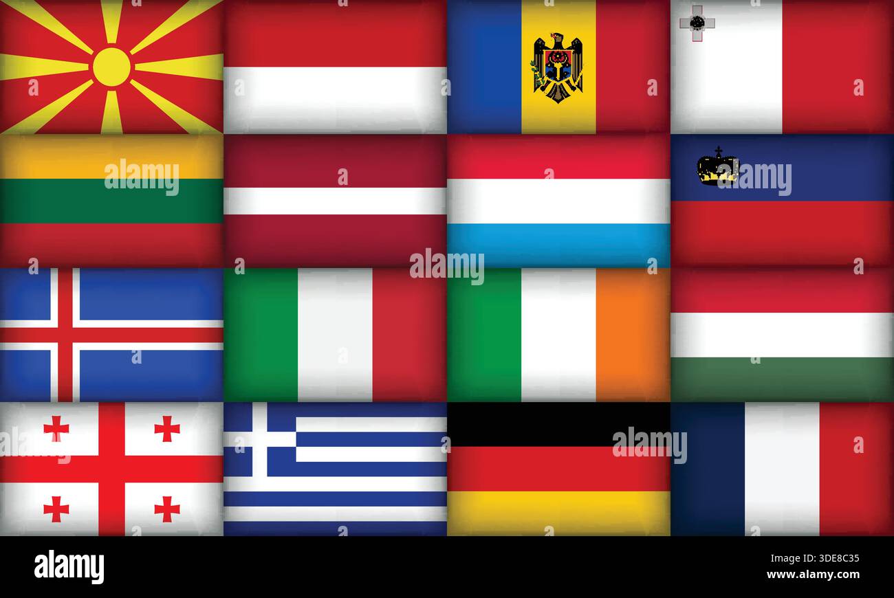 Ampia collezione di bandiere diverse e uniche provenienti da varie regioni Illustrazione Vettoriale
