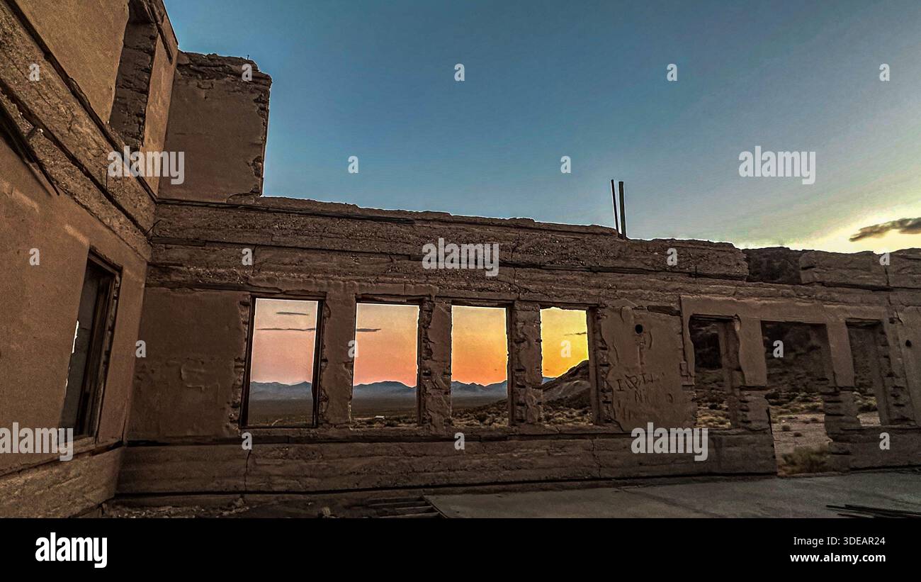 Città fantasma di Rhyolite. Foto Stock