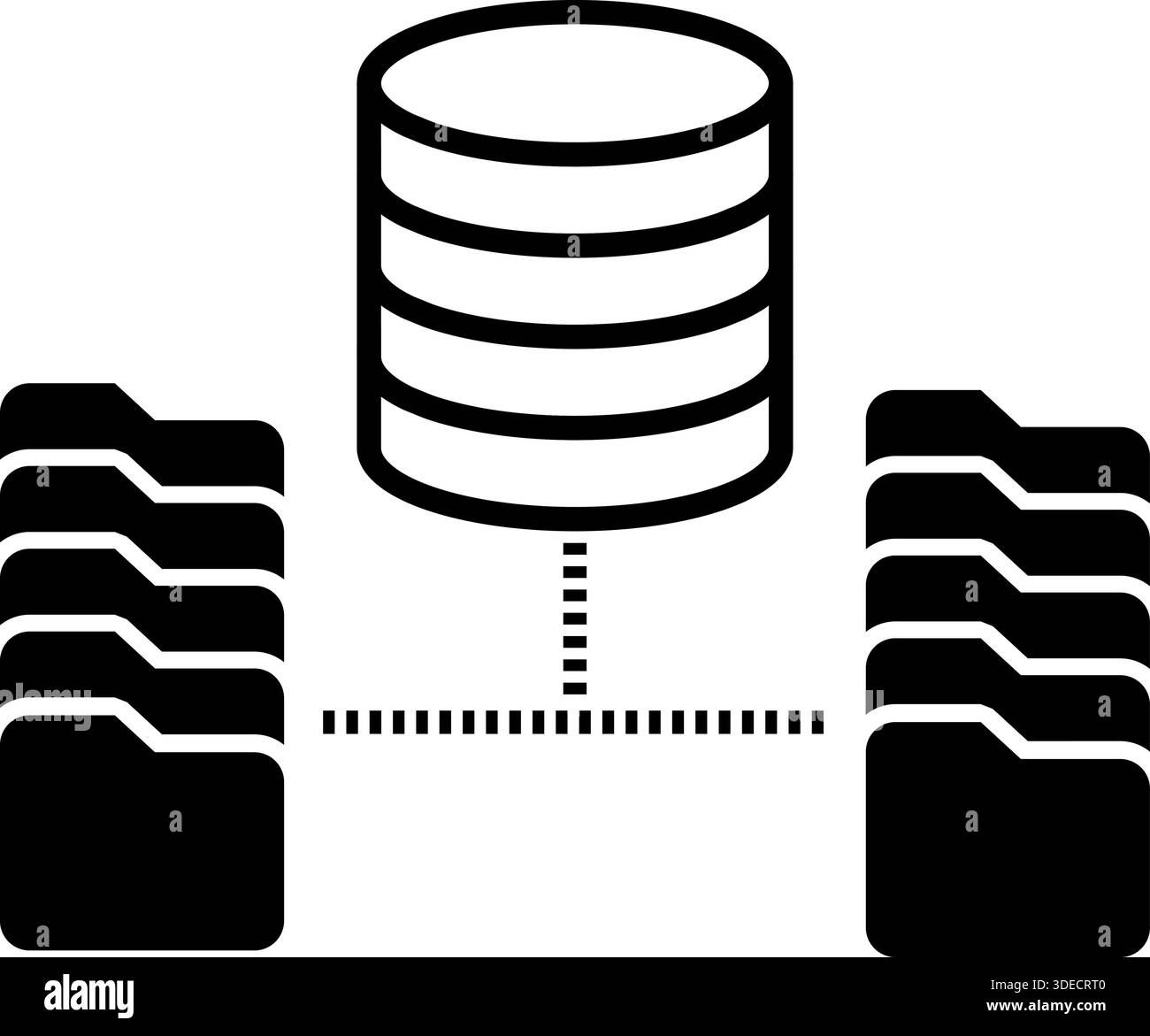 Icona del server di database e delle cartelle dei file - simbolo nero di archiviazione e gestione dei dati silhouette Illustrazione Vettoriale