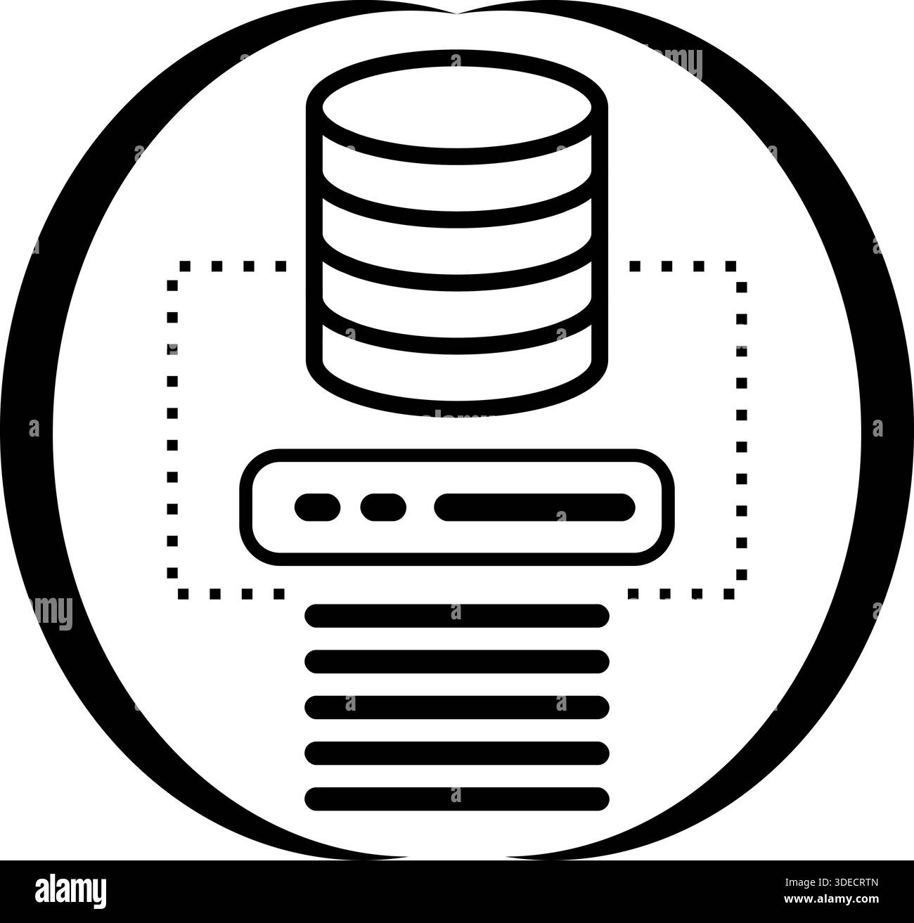 Icona architettura del database - simbolo del data center e dello storage del server Thin Line Art Illustrazione Vettoriale