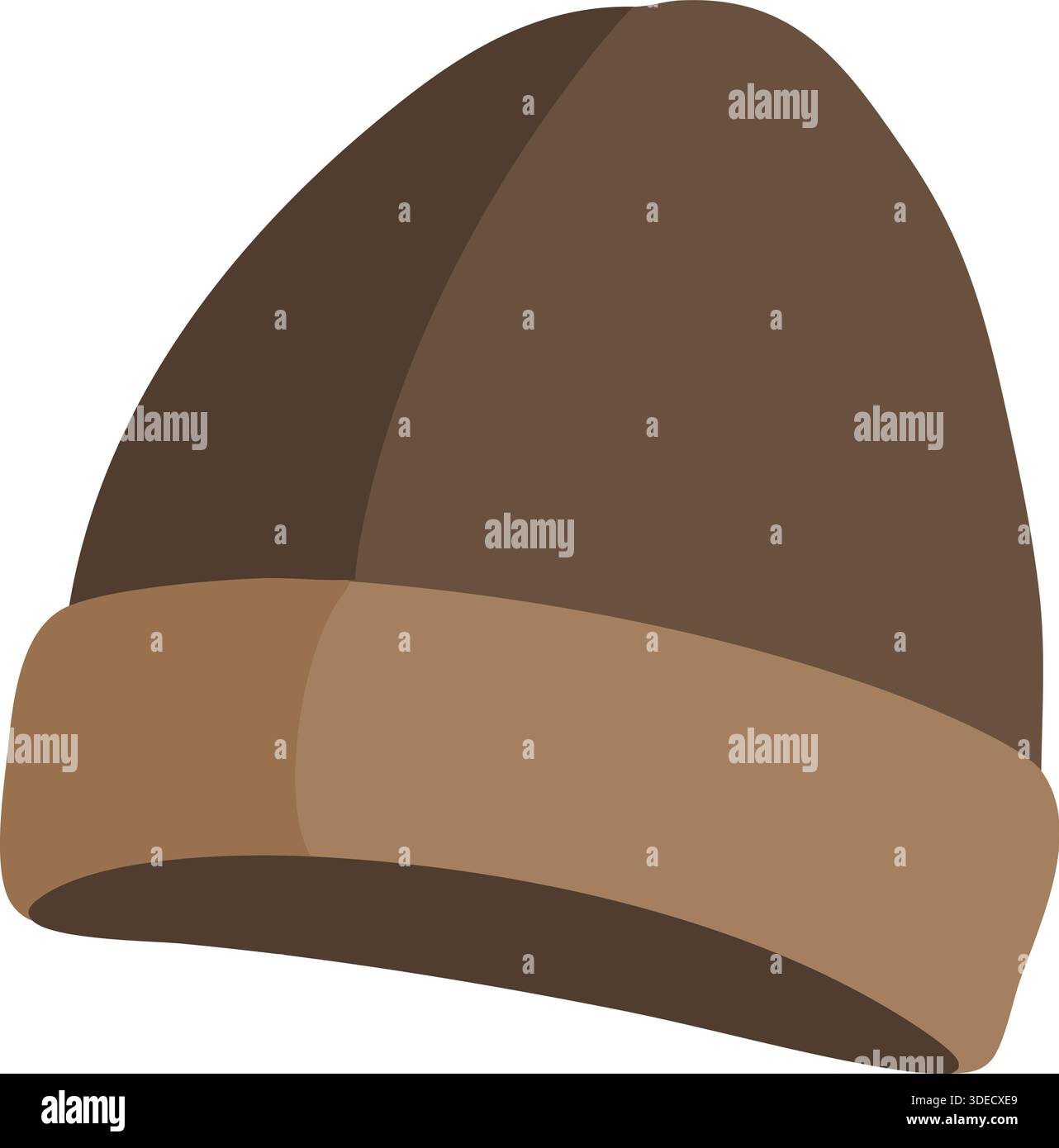Un caldo berretto in maglia marrone con polsino ripiegato mostrato da una vista di tre quarti. Illustrazione Vettoriale