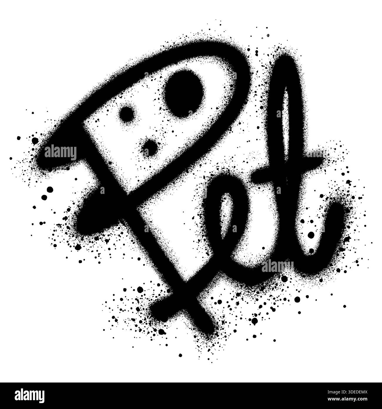 Testo di graffiti PET spruzzato in bianco e nero. Illustrazione Vettoriale