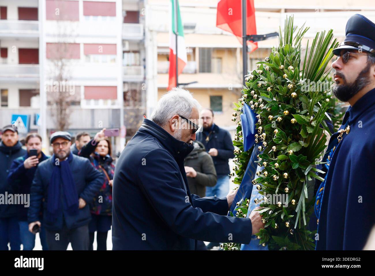 Roma, Italia. 7 gennaio 2026. Comunicazione di Acca Larenzia, la cerimonia istituzionale la mattina con Francesco Rocca Federico Mollicone, Roberta Angelilli e Fabio Rampelli - Roma-Italia -Mercoledì 07 gennaio 2026 - Cronaca - (foto di Cecilia Fabiano/ credito: LaPresse/Alamy Live News Foto Stock