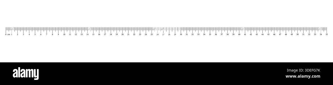 Tabella di misurazione con 55 centimetri. Scala righello con numeri. Misurazione della lunghezza matematica, distanza, altezza, attrezzo per cucire, modello. Grafica semplice Illustrazione Vettoriale