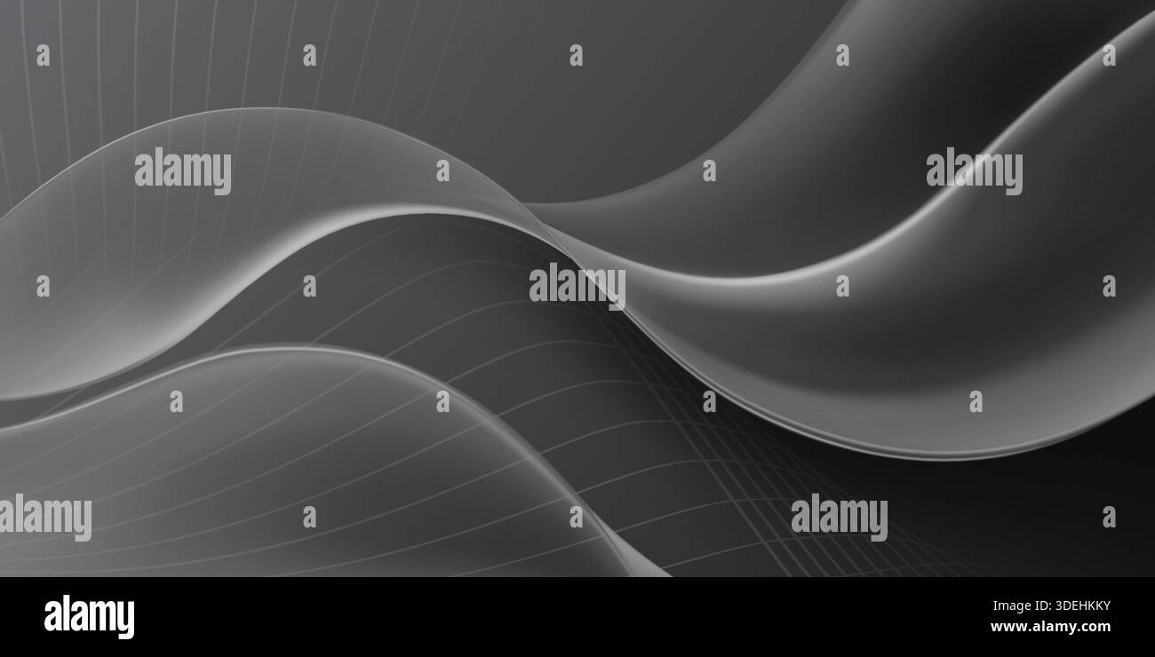Curve fluide e fluide in sfumature di grigio, per creare uno sfondo astratto moderno ed elegante con un sottile effetto sfumato e un design a strati. Illustrazione Vettoriale
