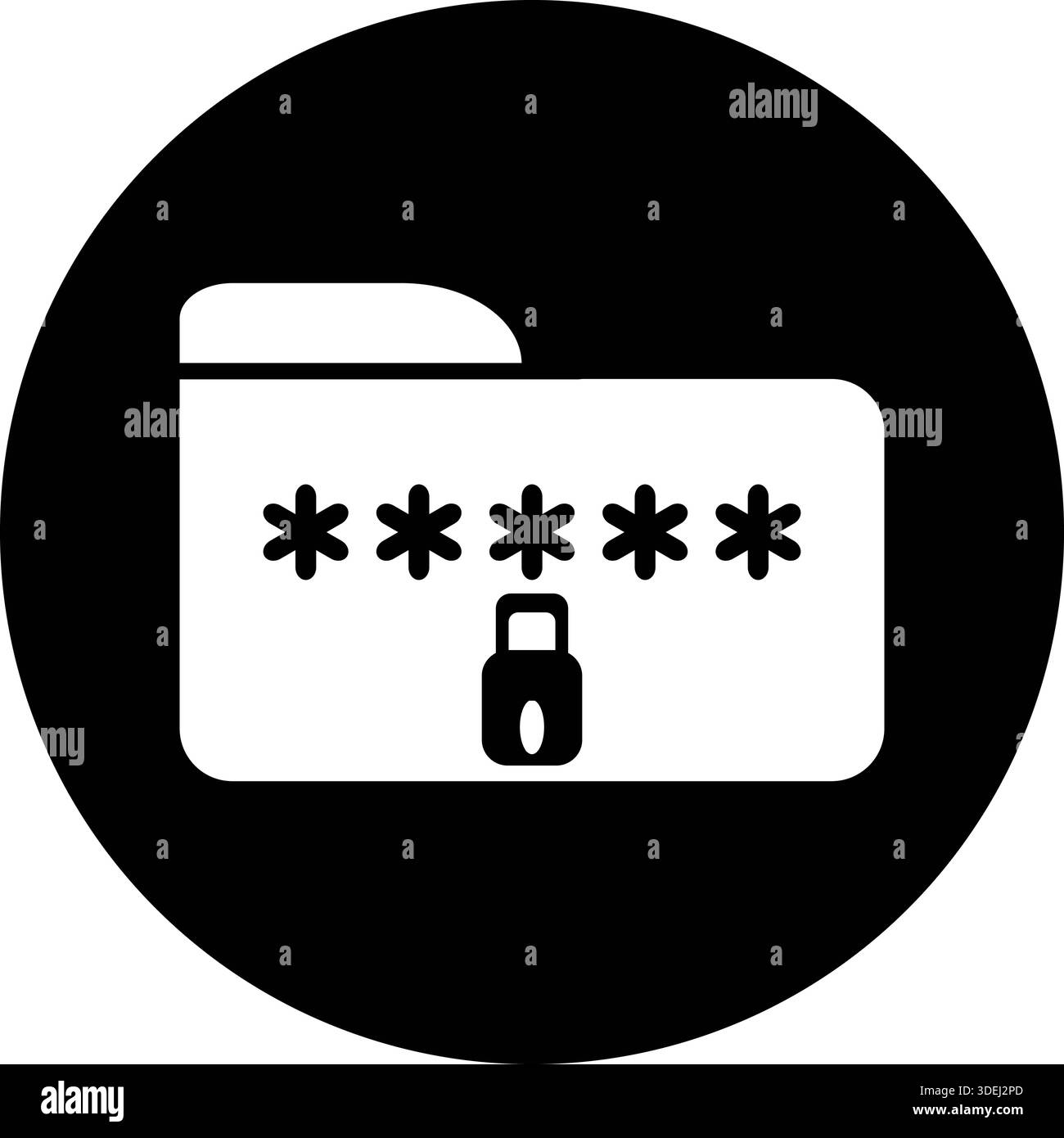 Icona cartella crittografia dati - file protetto da password silhouette in cerchio nero Illustrazione Vettoriale