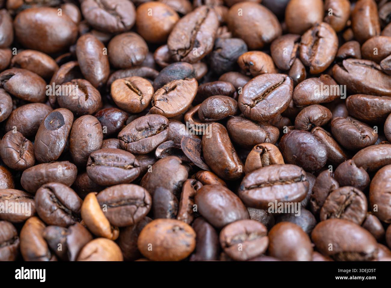 primo piano sulla storia dei chicchi di caffè di origine biologica con texture burlap, atmosfera da raccolto e piantagione, provenienza premium per marchio ed etichetta sostenibili Foto Stock