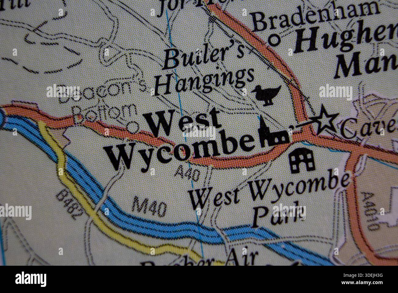West Wycombe - Regno Unito colore atlas mappa nome della città della zona Foto Stock