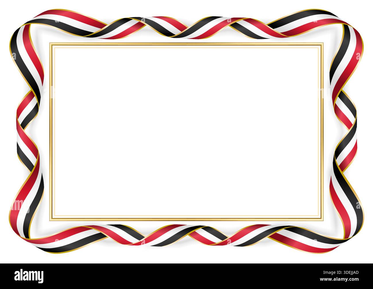 Incorniciatura con bandiera irachena, nastri colorati e bordo dorato. I nastri decorativi contorti circondano il centro vuoto, perfetti per certificati, inviti o awar Illustrazione Vettoriale