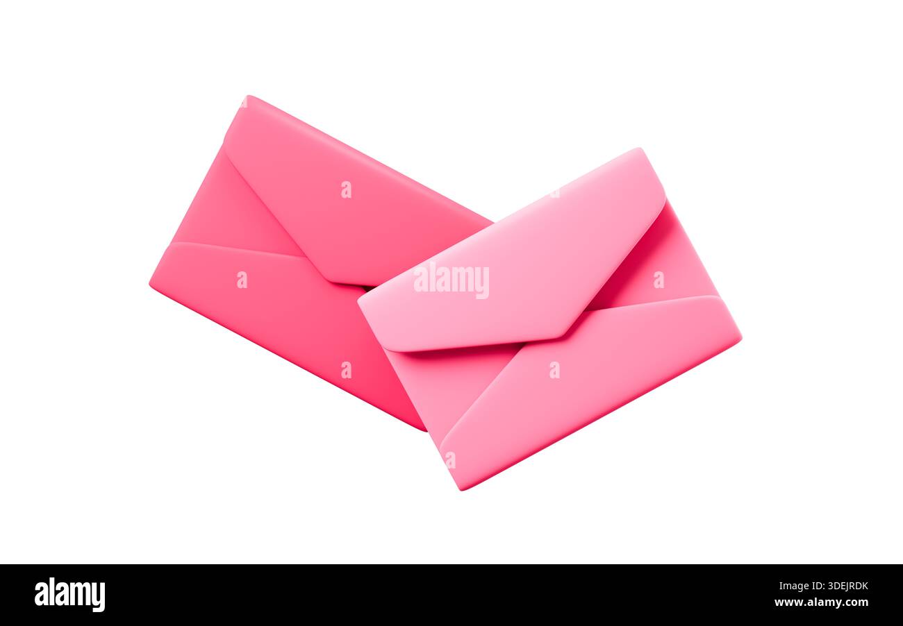 Busta rosa. Informazioni trasferimento d'amore. Lettera d'amore o biglietto d'invito al matrimonio, tema di San Valentino. Tema nozze, rendering 3D. illustrazione 3d. Foto Stock