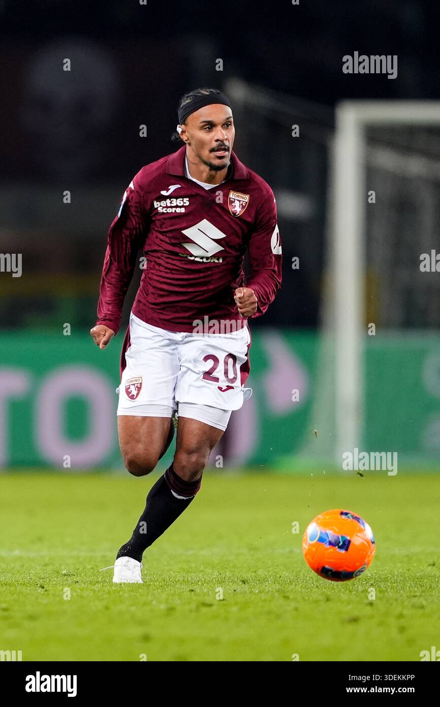 Torino, Italia. 7 gennaio 2026. TorinoÕs Valentino Lazaro durante la partita di calcio di serie A tra Torino FC e Udinese allo Stadio Olimpico grande Torino di Torino - 7 gennaio 2026. Sport - calcio (foto di Fabio Ferrari/LaPresse) crediti: LaPresse/Alamy Live News Foto Stock