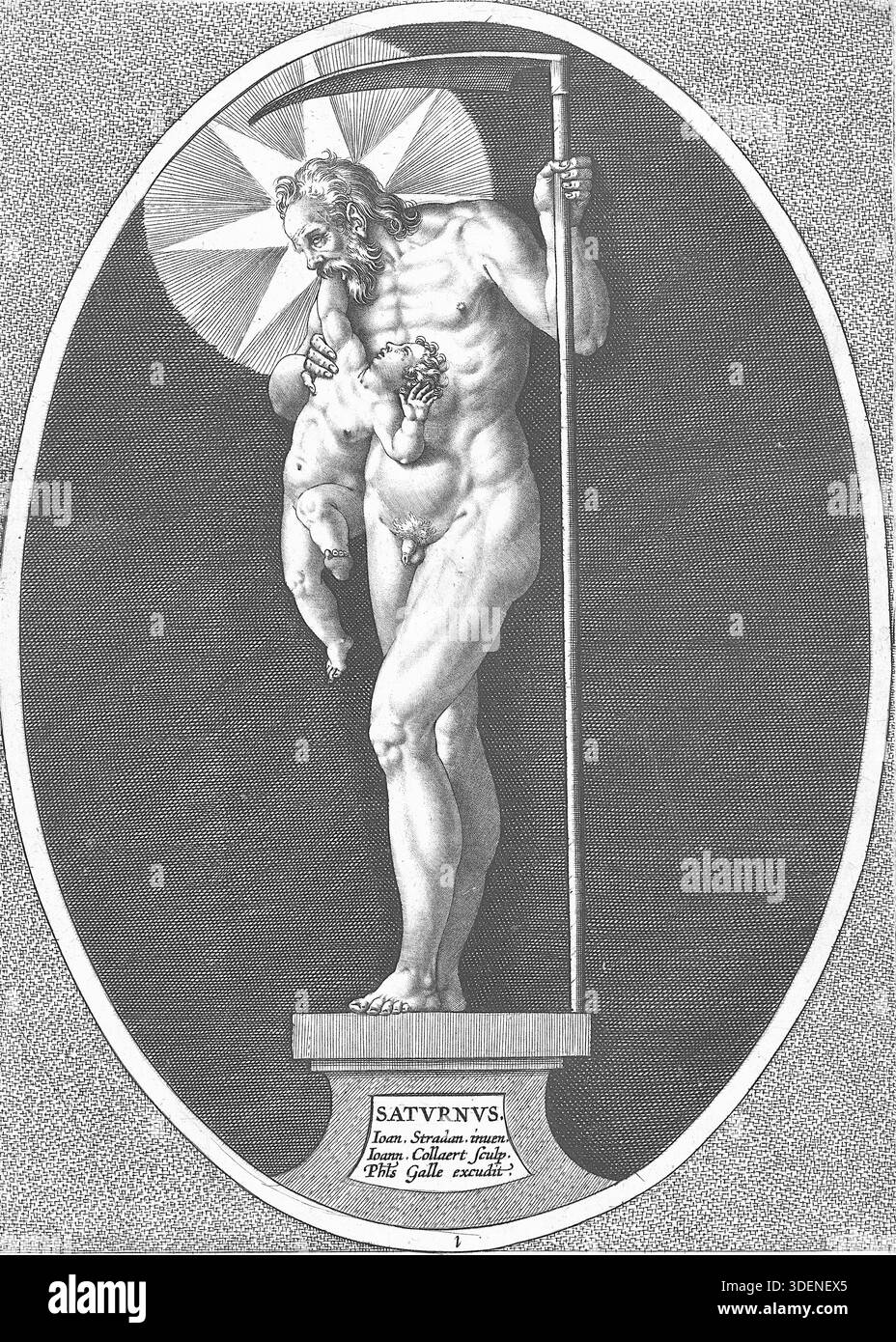 Jan van der Straet (Stradanus) - i sette pianeti - c1600 - Jan Collaert II o Adriaen Collaert incisore - Saturno (Saturno): Il dio dell'agricoltura e del tempo, spesso legato alla vecchiaia, alla malinconia e alle laboriose attività. Foto Stock