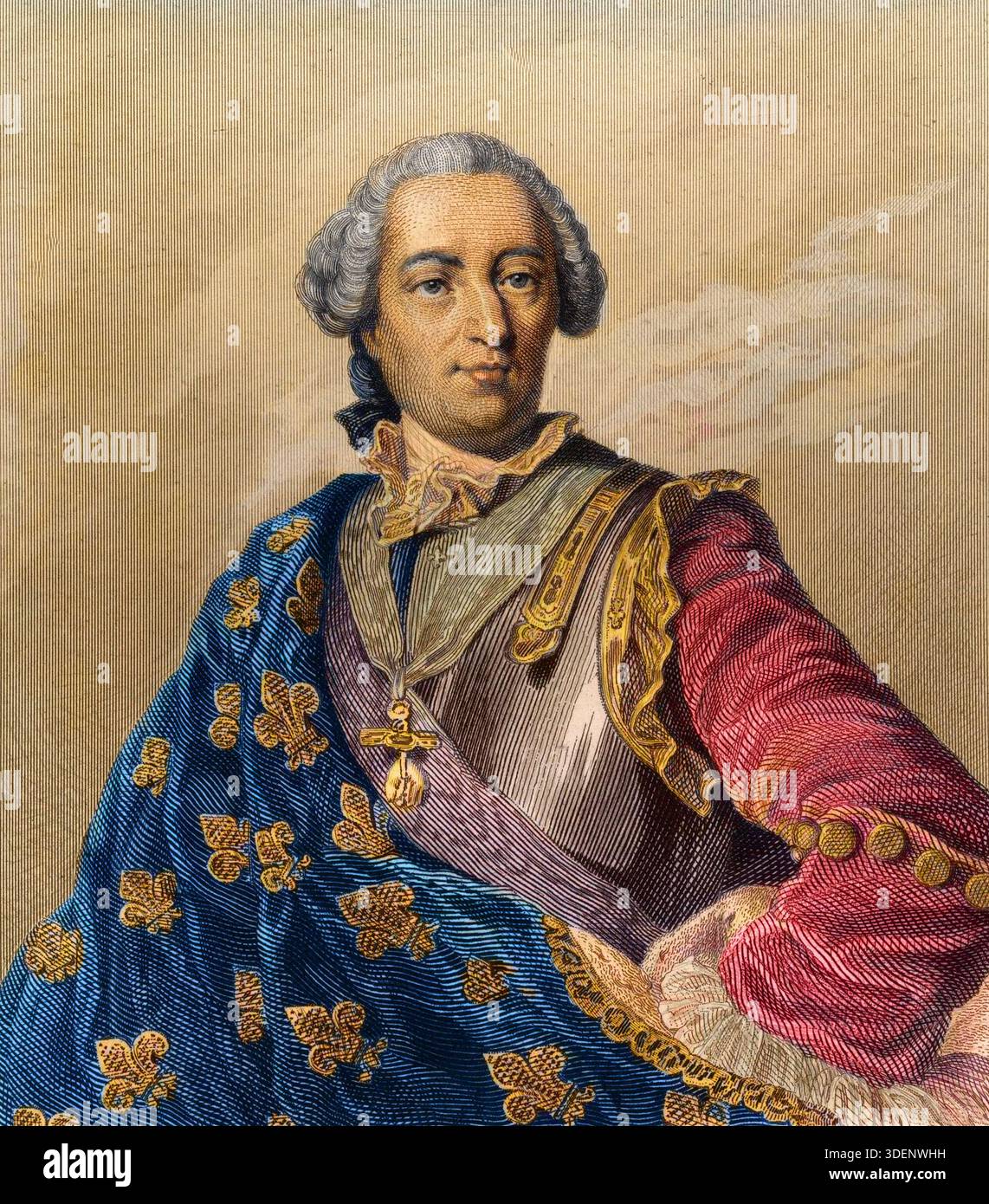 Luigi XV (15 febbraio 1710 - 10 maggio 1774), noto come Luigi l'amato - Ritratto di Luigi XV (1710 - 1774), ROI de France - Gravure de 1876 Foto Stock