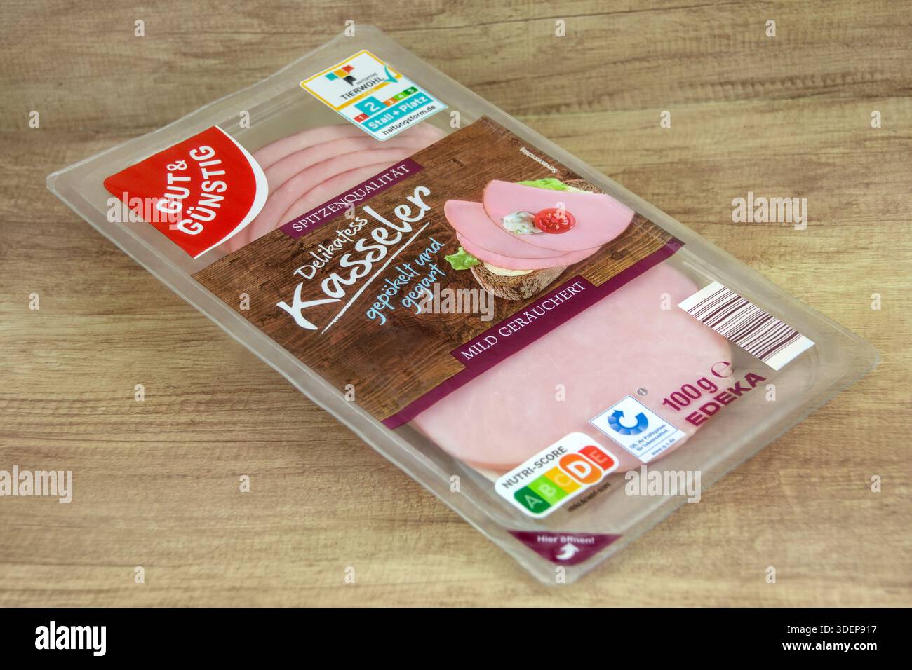 Etichetta Delikatess Kasseler Braten Aufschnitt von Gut und Günstig mit Tierwohl Foto Stock