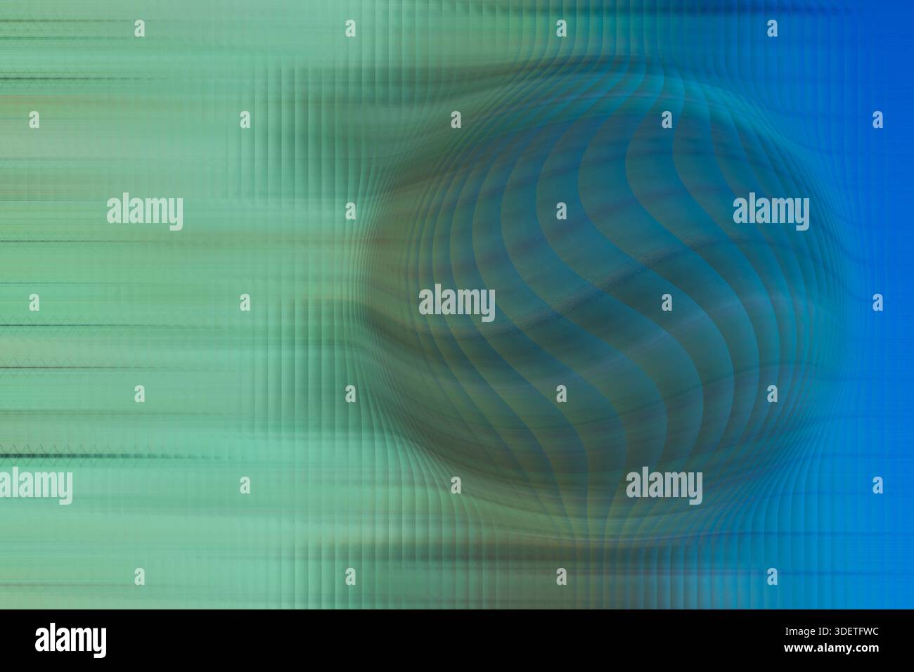 Sfera verde e blu astratta con effetto glitch. Forma geometrica del pianeta 3D su sfondo digitale. Foto Stock