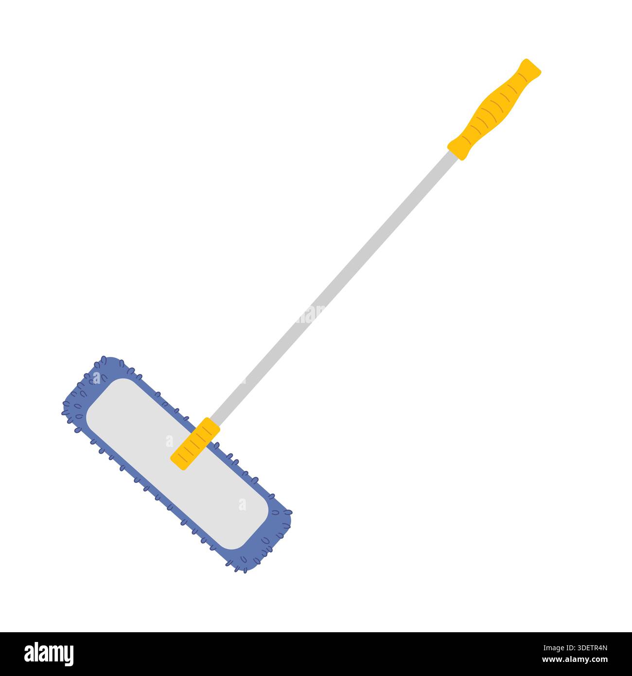 Mocio a manico lungo con panno rimovibile per una facile pulizia dei pavimenti in casa e in ufficio. Spazzola blu sul panno per la pulizia Illustrazione Vettoriale