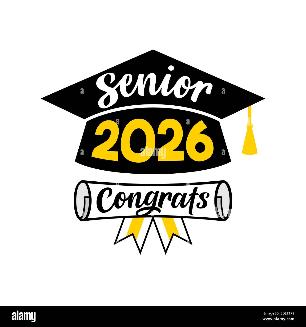 Senior 2026 congratulazioni per l'icona creativa. Concetto di evento natalizio. Banner scuola o sito Web. Design del badge o del pulsante a spillo. Illustrazione Vettoriale