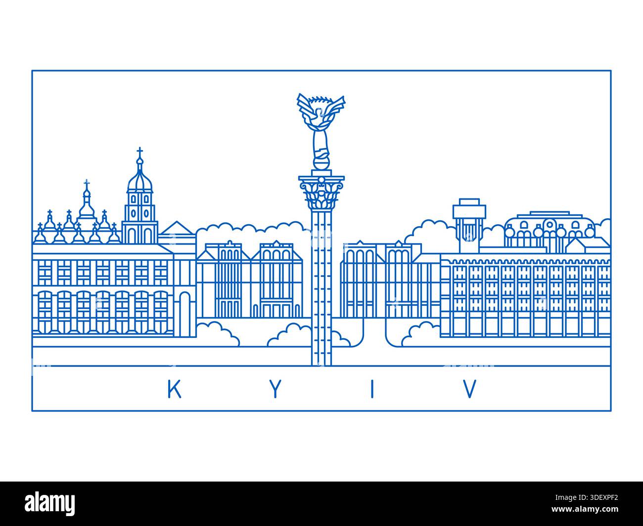 Illustrazione vettoriale dello skyline della città di Kiev. Paesaggio urbano in linea d'arte Illustrazione Vettoriale