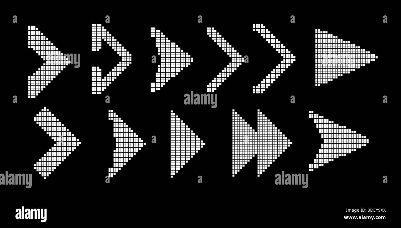 Raccolta frecce pixel. Serie di frecce tratteggiate Illustrazione Vettoriale