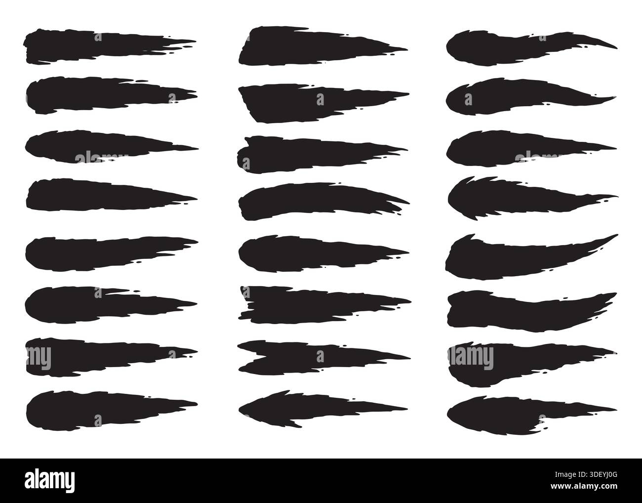 Set di set di pennelli per inchiostro. Illustrazione vettoriale disegnata a mano isolata su sfondo bianco. Illustrazione Vettoriale