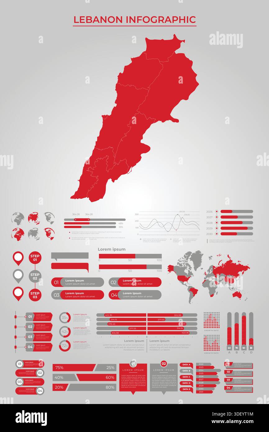 Modello di mappa PER IL LIBANO con elementi infografici aziendali Illustrazione Vettoriale