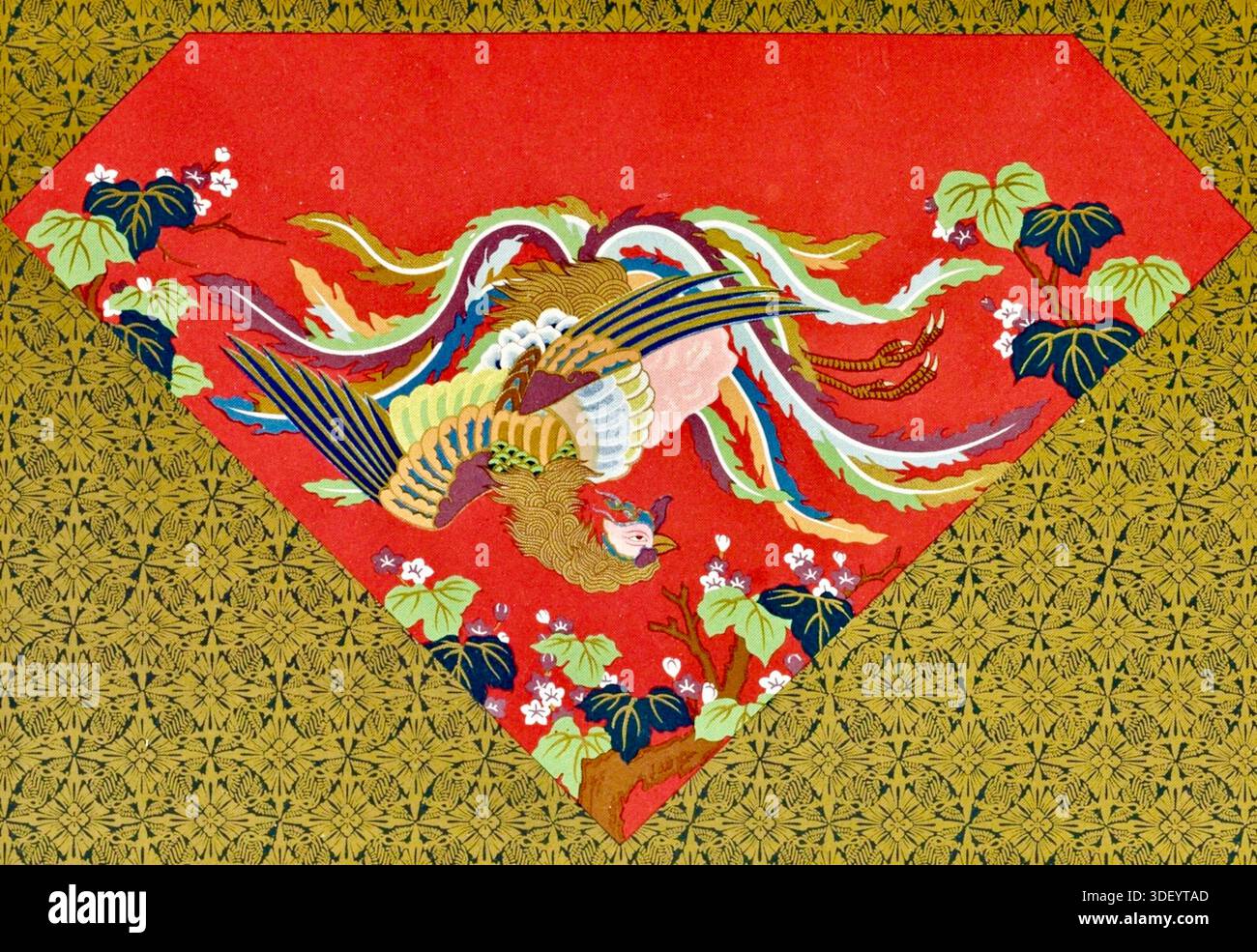 George Ashdown Audsley - The Ornamental Arts of Japan - 1882 - piatto 037 - l'opera d'arte presenta un vibrante sfondo rosso con una dettagliata rappresentazione del mitico uccello in volo. Foto Stock