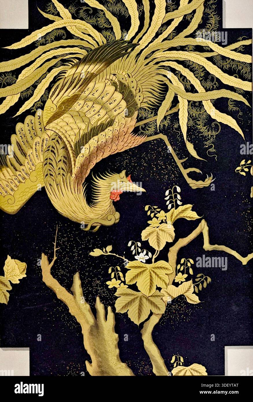 George Ashdown Audsley - le Arti ornamentali del Giappone - 1882 - piatto 050 - mitico uccello ho-ho (fenice) sopra un albero Kiri (paulownia). L'uccello ho-ho è la versione giapponese della fenice e simboleggia la fortuna, la longevità e la saggezza. Foto Stock