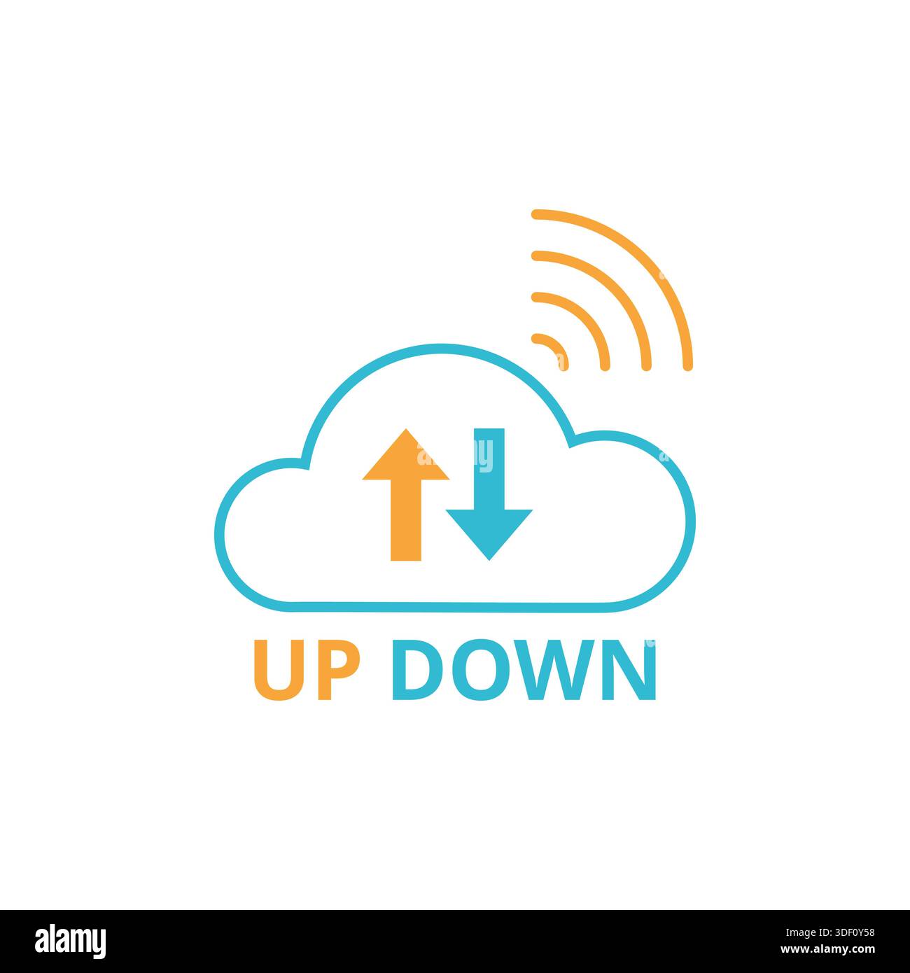 Icona del cloud con frecce arancioni di caricamento e download blu, che rappresentano il trasferimento e la sincronizzazione dei dati Illustrazione Vettoriale