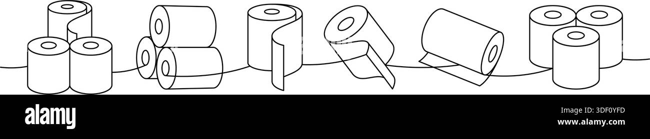 Set di carte igieniche. Tovaglioli, salviette, carta igienica e altri prodotti igienici, disegno continuo su una linea. Illustrazione vettoriale Illustrazione Vettoriale