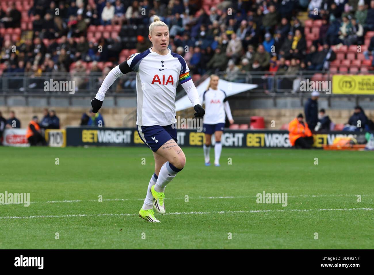 Londra, Regno Unito. 11 gennaio 2026. Tottenham Captain Bethany England (9) durante la partita della Super League femminile tra Tottenham Hotspur e Leicester al Brisbane Road Stadium, Londra, Inghilterra, l'11 gennaio 2026. Crediti: Bettina Weissensteiner/Alamy Live News Foto Stock