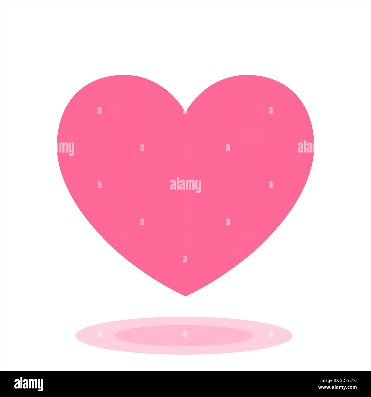 Cuore piatto rosa con ombra su sfondo bianco. Illustrazione Vettoriale