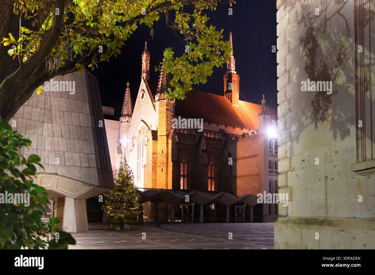 Albero di Natale fuori dalla Guildhall, Regno Unito. Foto Stock