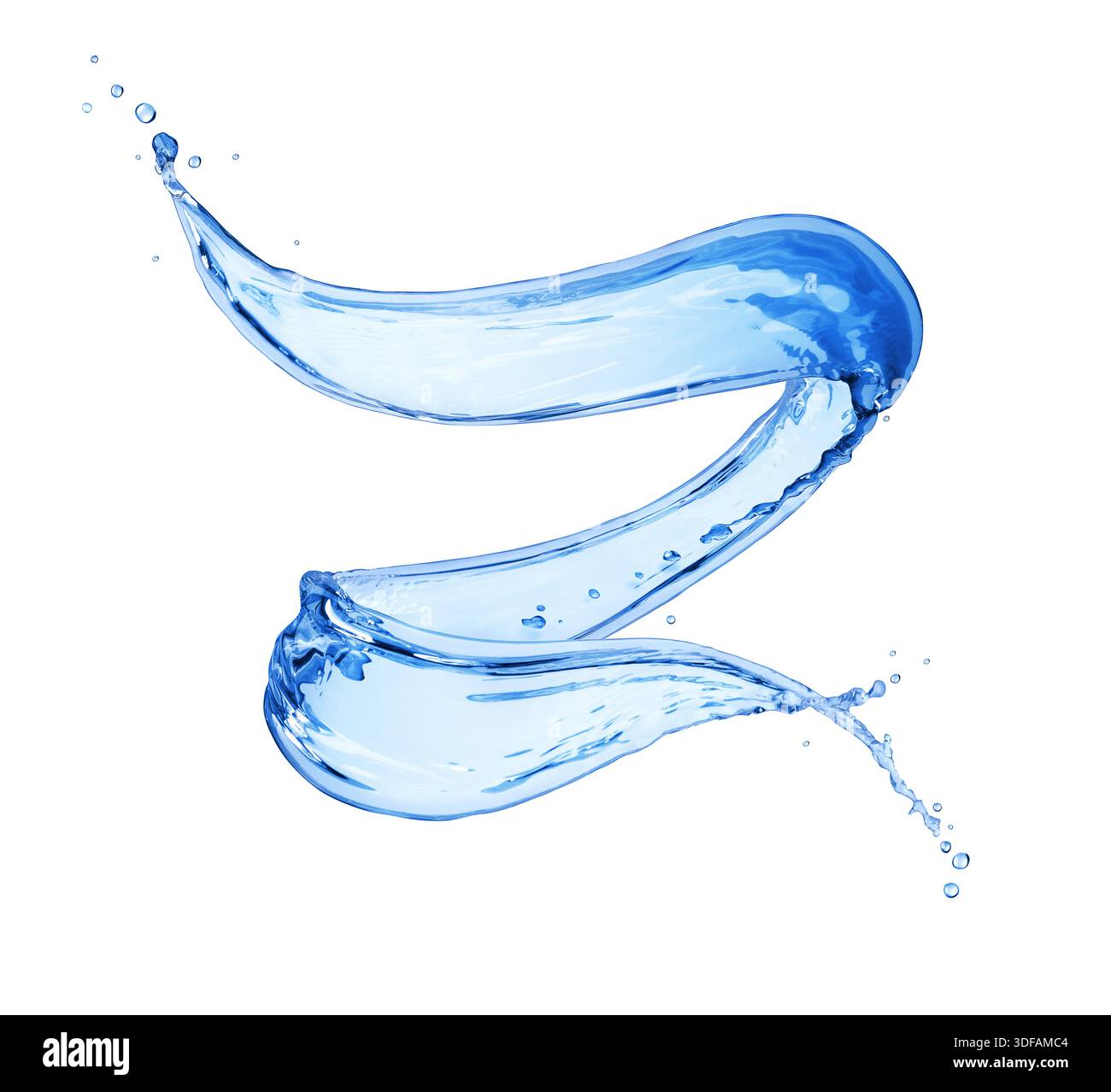 Spruzzi d'acqua a forma di vortice su sfondo bianco Foto Stock