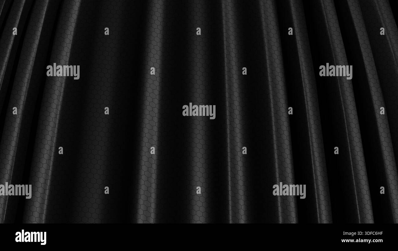 Immagine astratta formata da cilindri estrusi verticali e paralleli di colore verde metallico con sfondo nero e illuminata con luce bianca Foto Stock