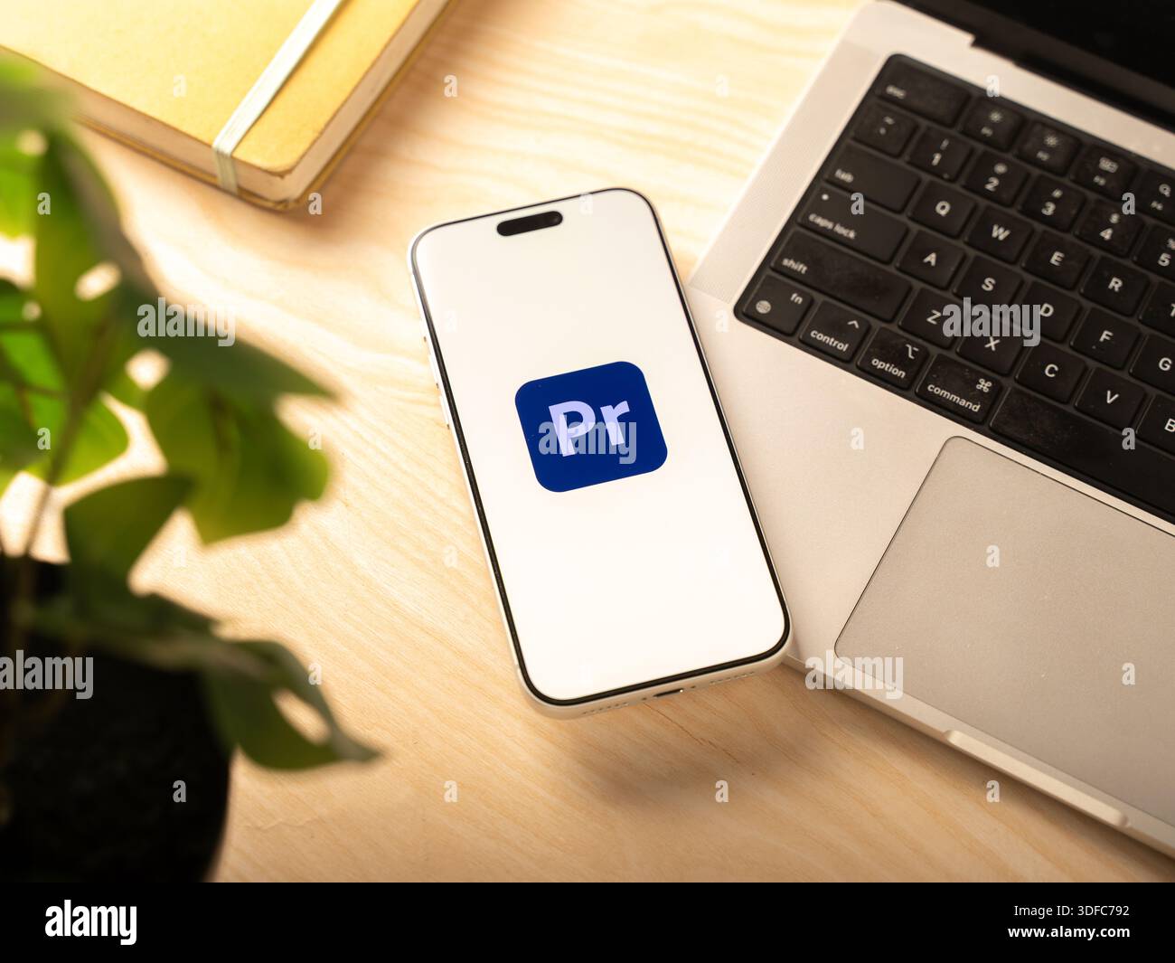 Il logo Adobe Premiere Pro viene visualizzato sullo schermo di uno smartphone, a Bangalore, India, il 6 gennaio 2026 Foto Stock
