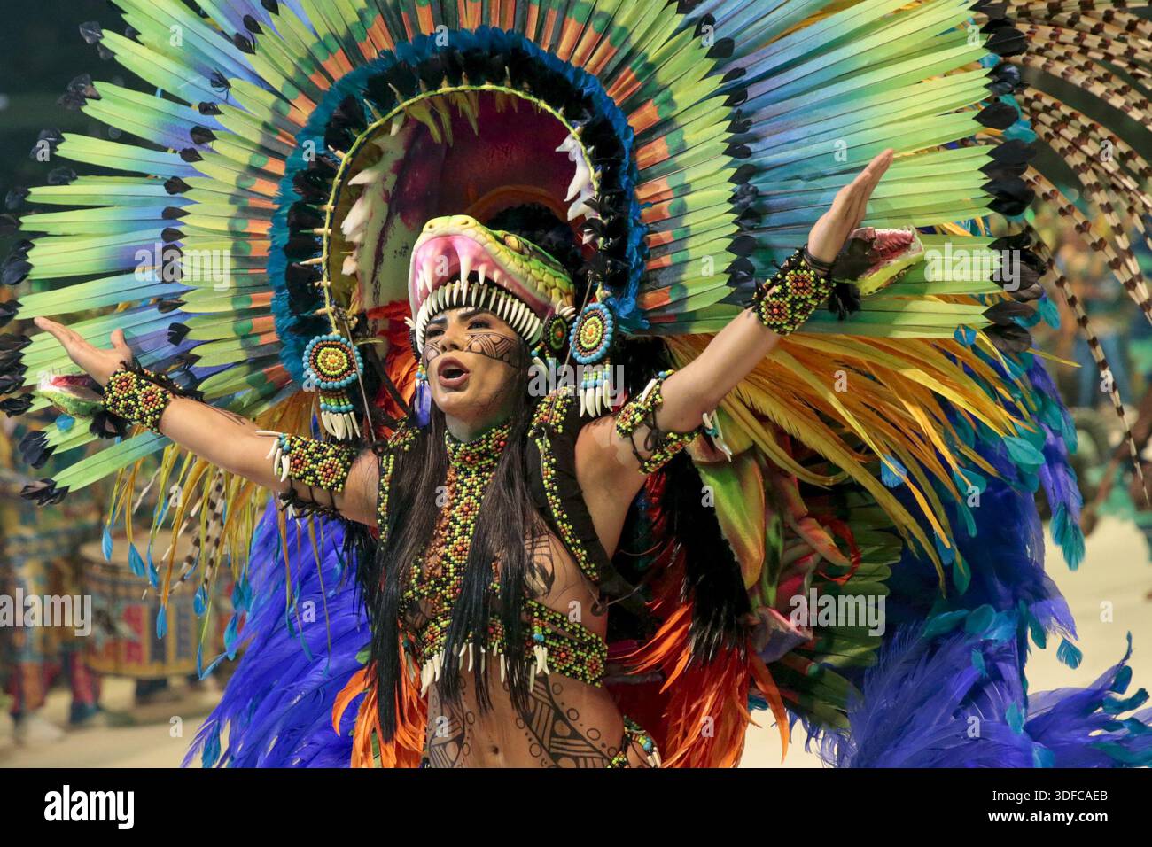 AM - PARINTINS - 12/01/2026 - ARCHIVE, AMAZONAS, PARINTINS, BBB26, MARCIELE ALBUQUERQUE - Marciele Albuquerque, also known as Marciele Munduruku, was one of those chosen to enter the 2026 edition of Big Brother Brasil. She is 32 years old and is from the city of Juruti in the state of Para. Marciele has indigenous ancestry from the Munduruku ethnic group and for 10 years has held the position of Cunha-Poranga of Boi Caprichoso, one of the most prominent items of the Parintins Folklore Festival, in the state of Amazonas. Photo: Suamy Beydoun/AGIF Foto Stock