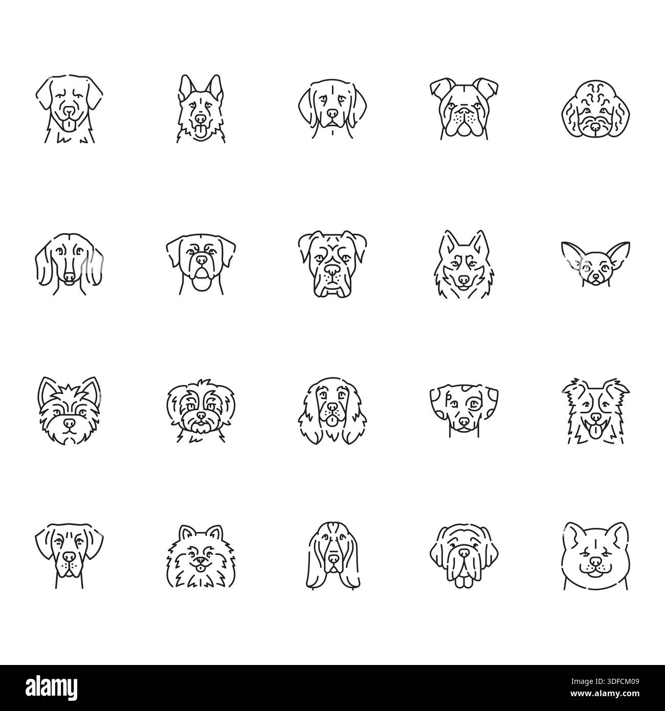Dog genera l'icona della linea nera per progetti digitali e di stampa. Icone di pulizia minime per applicazioni e siti Web. Icone semplici e moderne per UI UX e branding Illustrazione Vettoriale