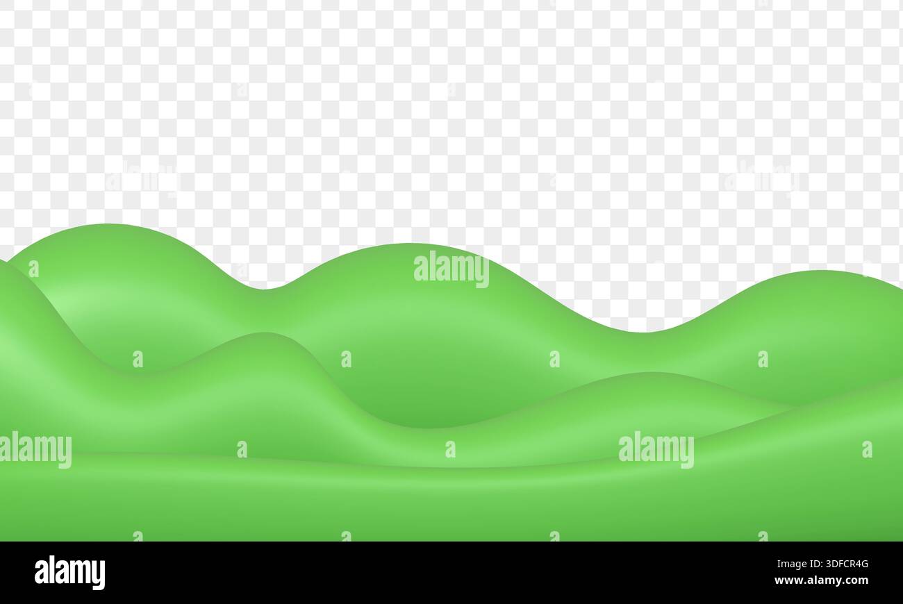 Campo verde 3D con colline e montagne isolate su trasparente Illustrazione Vettoriale