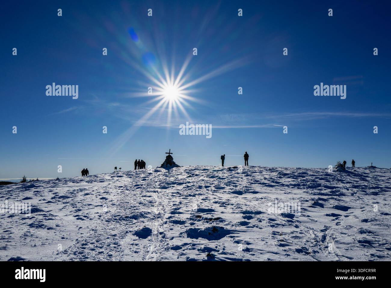 ++ THEMENBILD ++, Wanderer im Winter auf dem Gipfel des Umschussriegel im Wechselgebiet an der Grenze von Niederösterreich und Steiermark, Österreich am 2025-12-27 // escursionisti in inverno sulla cima dell'Umschussriegel nella regione di Wechsel al confine tra bassa Austria e Stiria, Austria il 2025-12-27 - 20251227 PD10522 Foto Stock