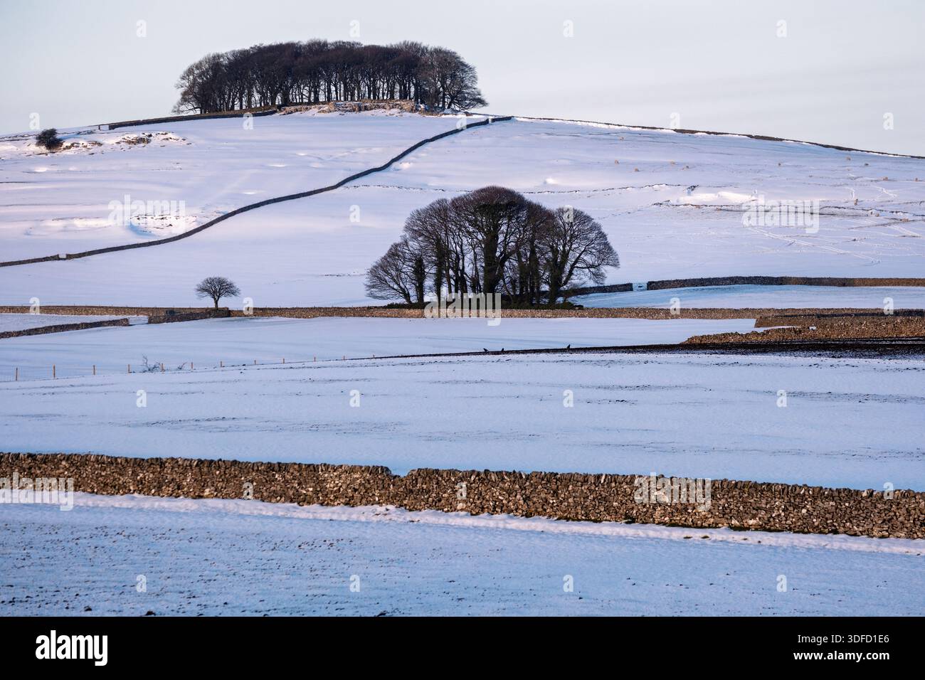 Tipico paesaggio del White Peak in inverno dal Tissington Trail vicino a Coldeaton, Peak District National Park, Derbyshire, Inghilterra Foto Stock