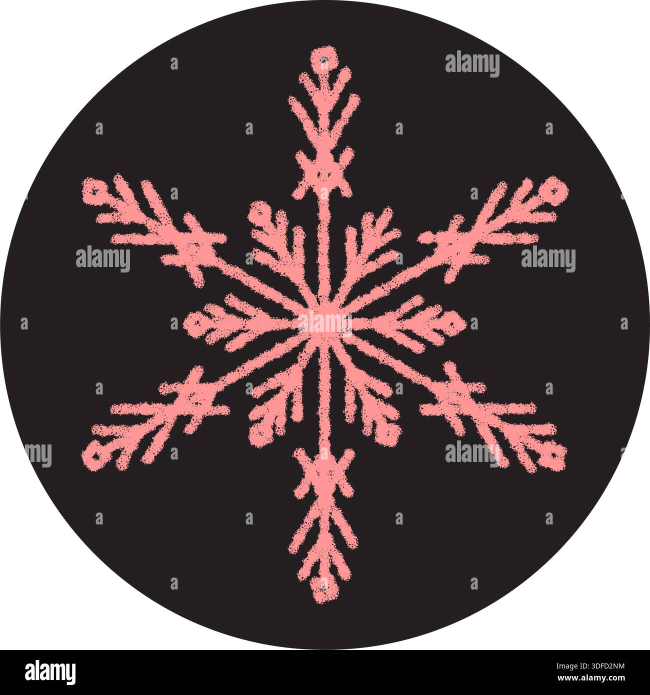 Etichetta adesiva tonda di gesso rosa con fiocchi di neve Illustrazione Vettoriale