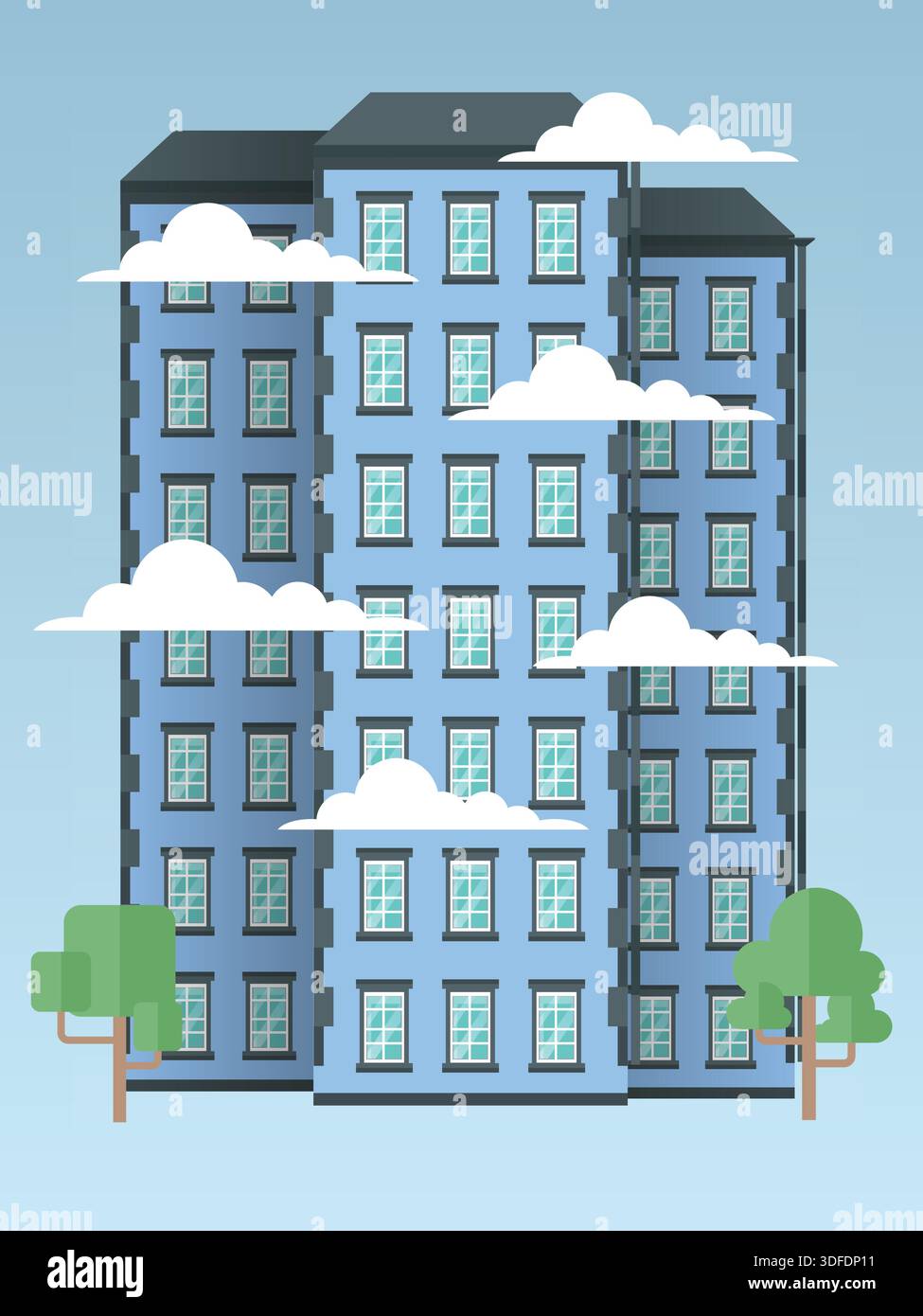 Una vibrante collezione di edifici colorati piatti Illustrazione Vettoriale