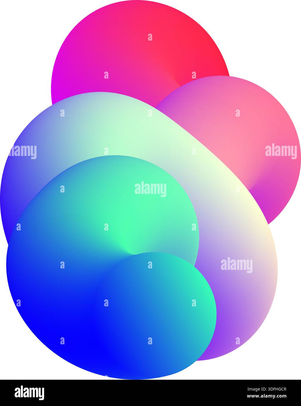 Composizione astratta 3D dinamica di sfere sovrapposte con gradienti rosa, blu e azzurro Illustrazione Vettoriale