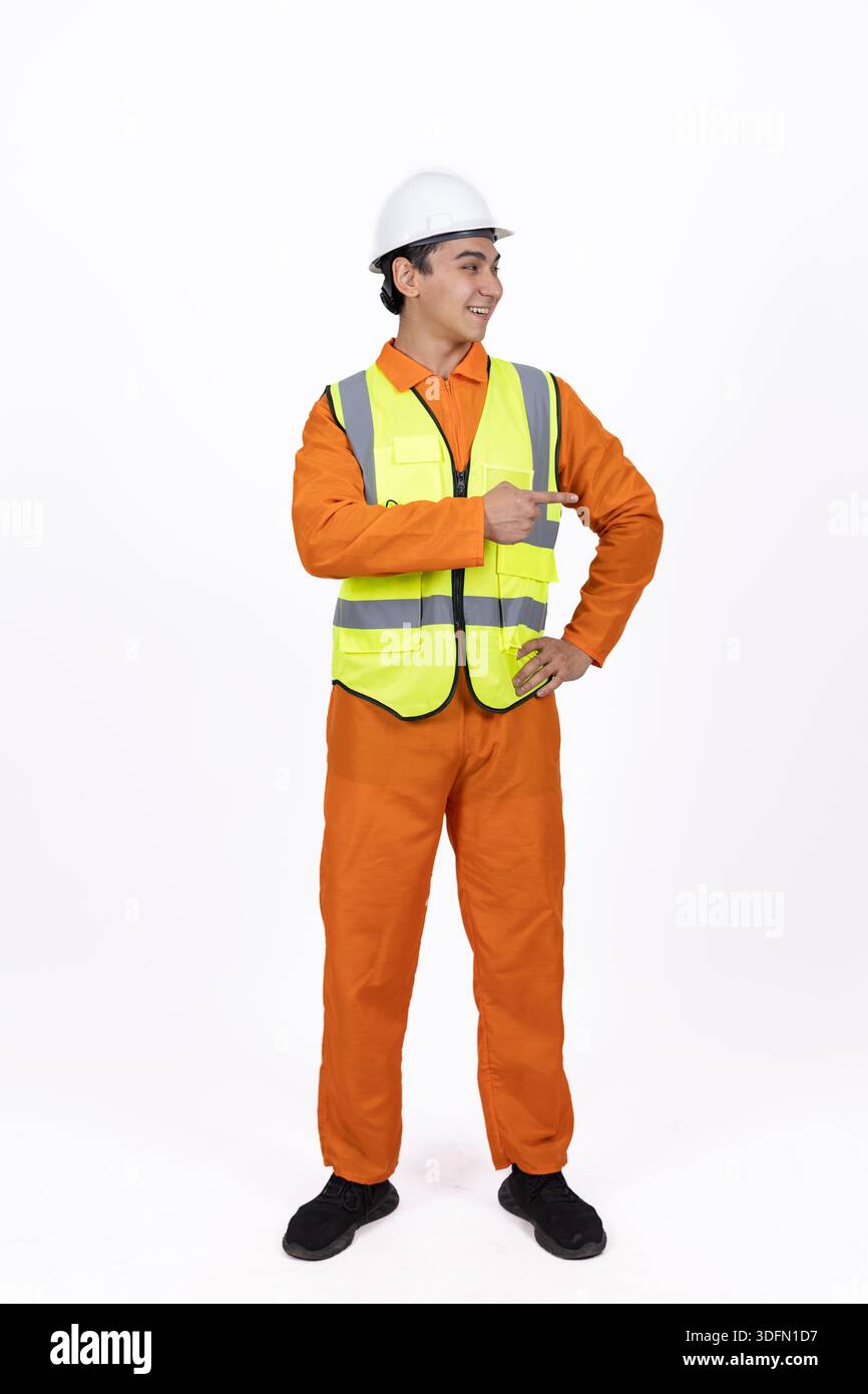 Operaio edile in gilet arancione Foto Stock