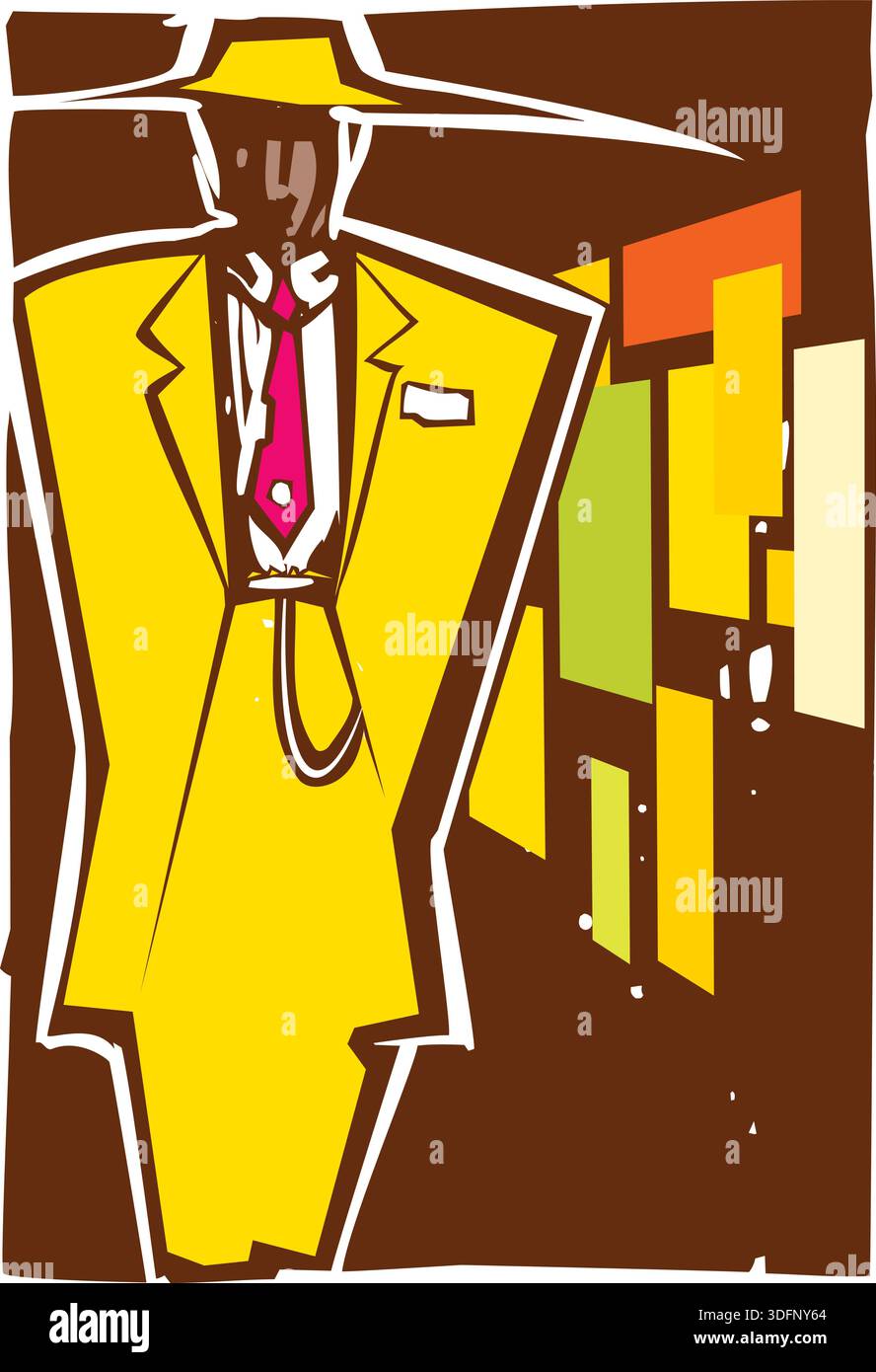 Xilografia stile immagine di un uomo in zoot suit. Illustrazione Vettoriale