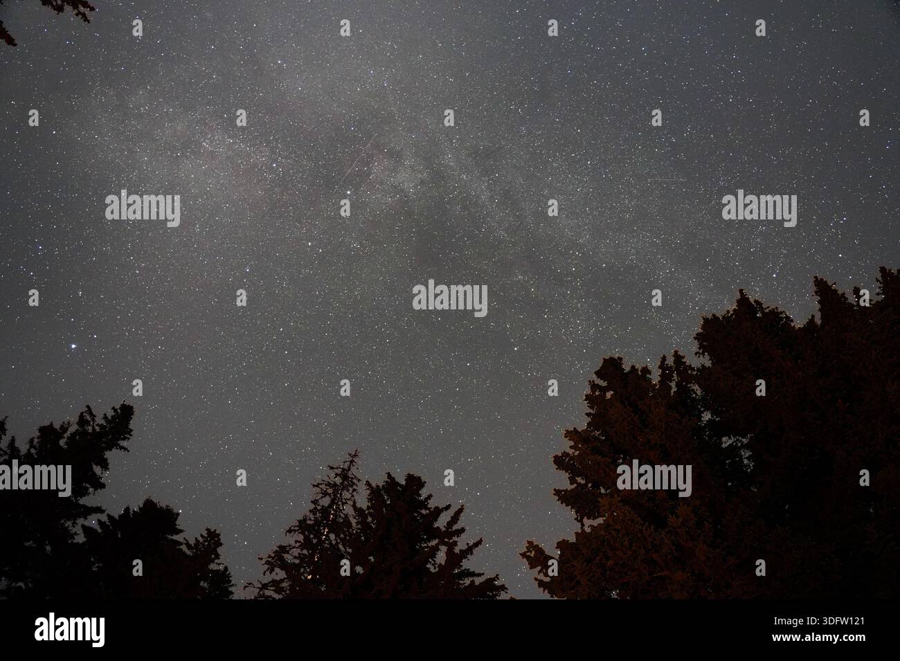 Via Lattea che si estende attraverso un cielo notturno limpido in Romania. Foto Stock